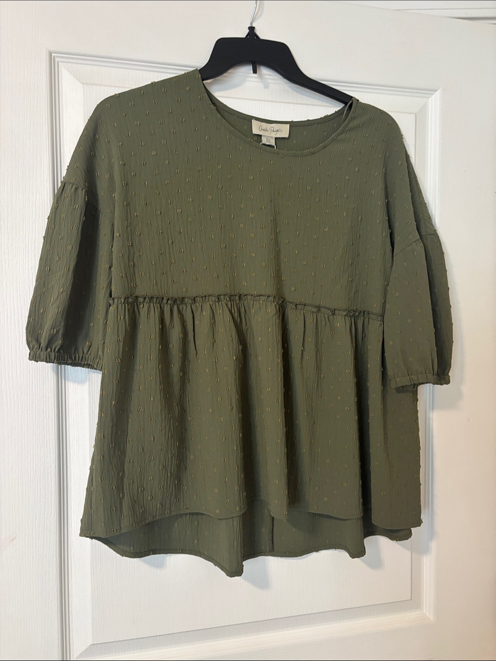 Charlie Paige Olive Green Textured Dot Tunic Top new with tags